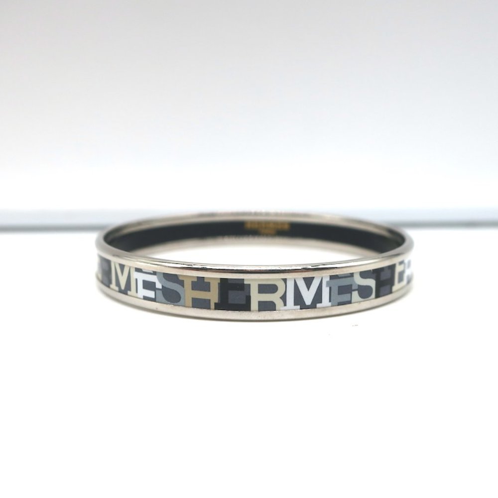 HERMES CAPITALES ENAMEL NARROW BANGLE BRACELET GRAY/SILVER SIZE MEDIUM - Picture 3 of 6